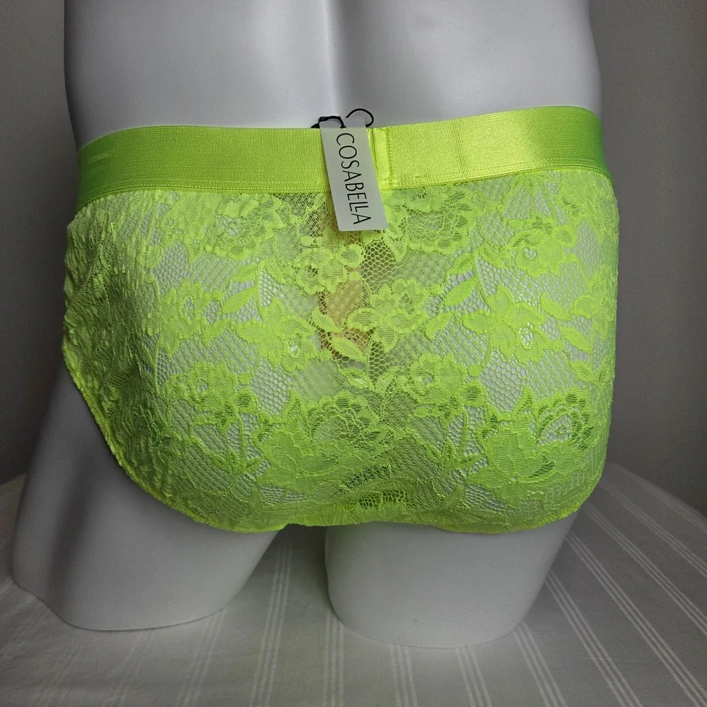 Cosabella Mens Hottie Mid Rise Lace Brief Neon Yellow Soft Stretch Full Coverage